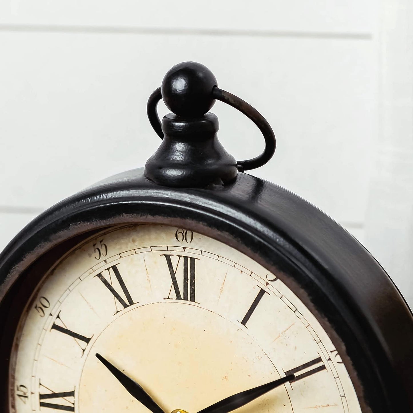 NIKKY HOME Vintage Black Mantel Clocks for Fireplace, Silent Non-Ticking Battery Operated Large Table Desk Shelf Metal Clock for Living Room Decor