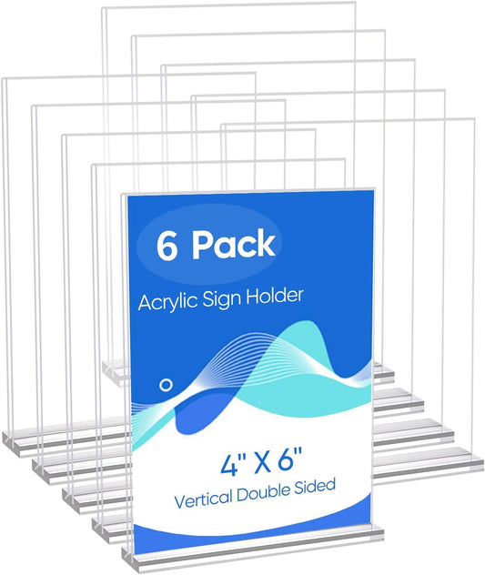 10 Pack Acrylic Sign Holder 4 x 6, Clear Double Side T Shape Acrylic Table Sign Stands for Displaying, Flyer Holder Paper Card Holder for Office Business Store Mall Restaurants