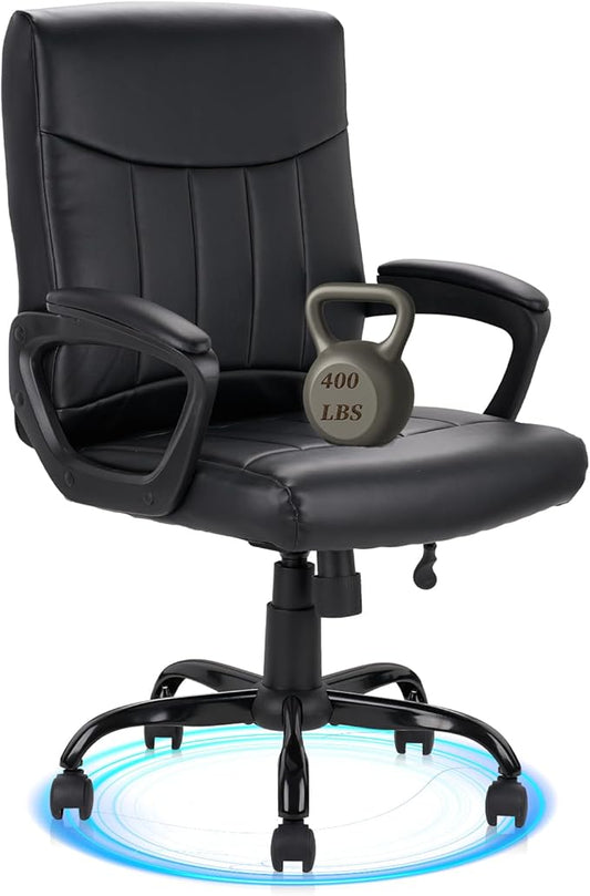CLATINA Mid Back Leather Office Executive Chair with Lumbar Support and Padded Armrestes Swivel Adjustable Ergonomic Design for Home Computer Desk