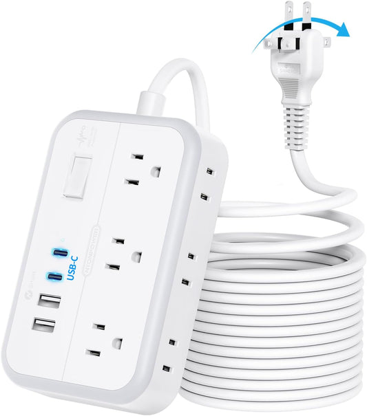 NTONPOWER 2 Prong Extension Cord 25 FT, 1080 Joules Surge Protector Power Strip with 6 Outlets 4 USB Ports(2 USB C), 1875W Three Prong to Two Prong Adapter, Rotating Flat Plug, Ideal for Old House
