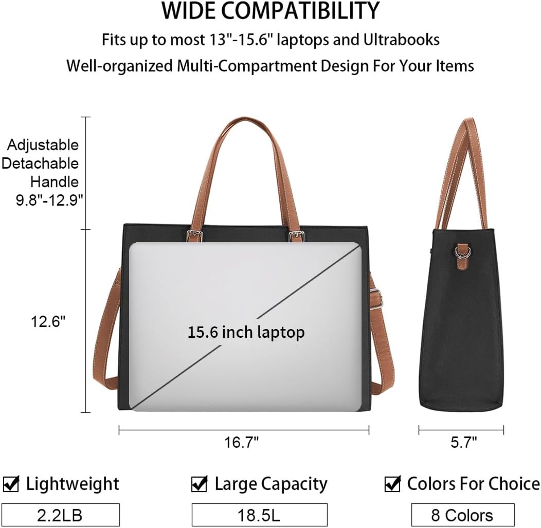 Laptop Bag for Women Waterproof Lightweight Leather 15.6 Inch Computer Tote Bag Business Office Briefcase Large Capacity Handbag Shoulder Bag Professional Office Work Bag