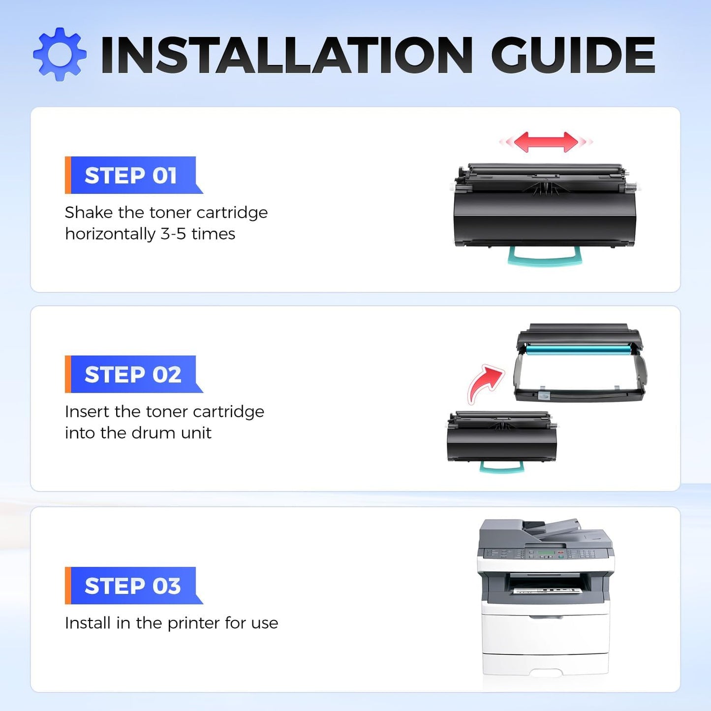 X264H11G Toner Cartridge Black 1-Pack High Yield with Chip Replacement for Lexmark X264 X264A11G X264H11G Toner Compatible with Lexmark X264dn X363dn X364dn X364dw X363 Series Printers (9,000 Pages)