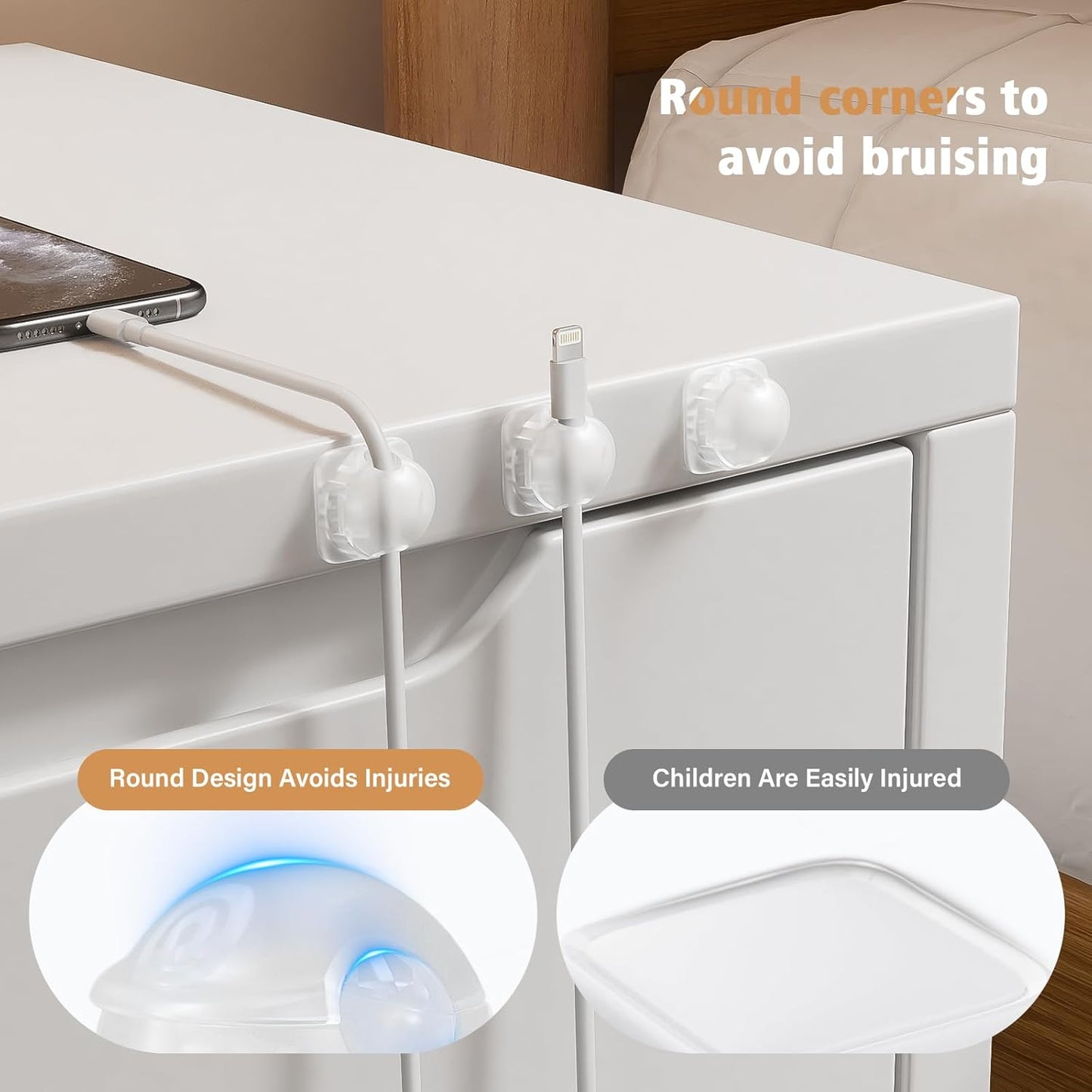 Cord Organizer Holder 6 Pack, [1-Handed-Operation] Magnetic Cable Clips, Phone Cord Clips Organizer with 2 Extra Reusable Strong Adhesive for Nightstand Car Workspace Office Accessories, Clear White