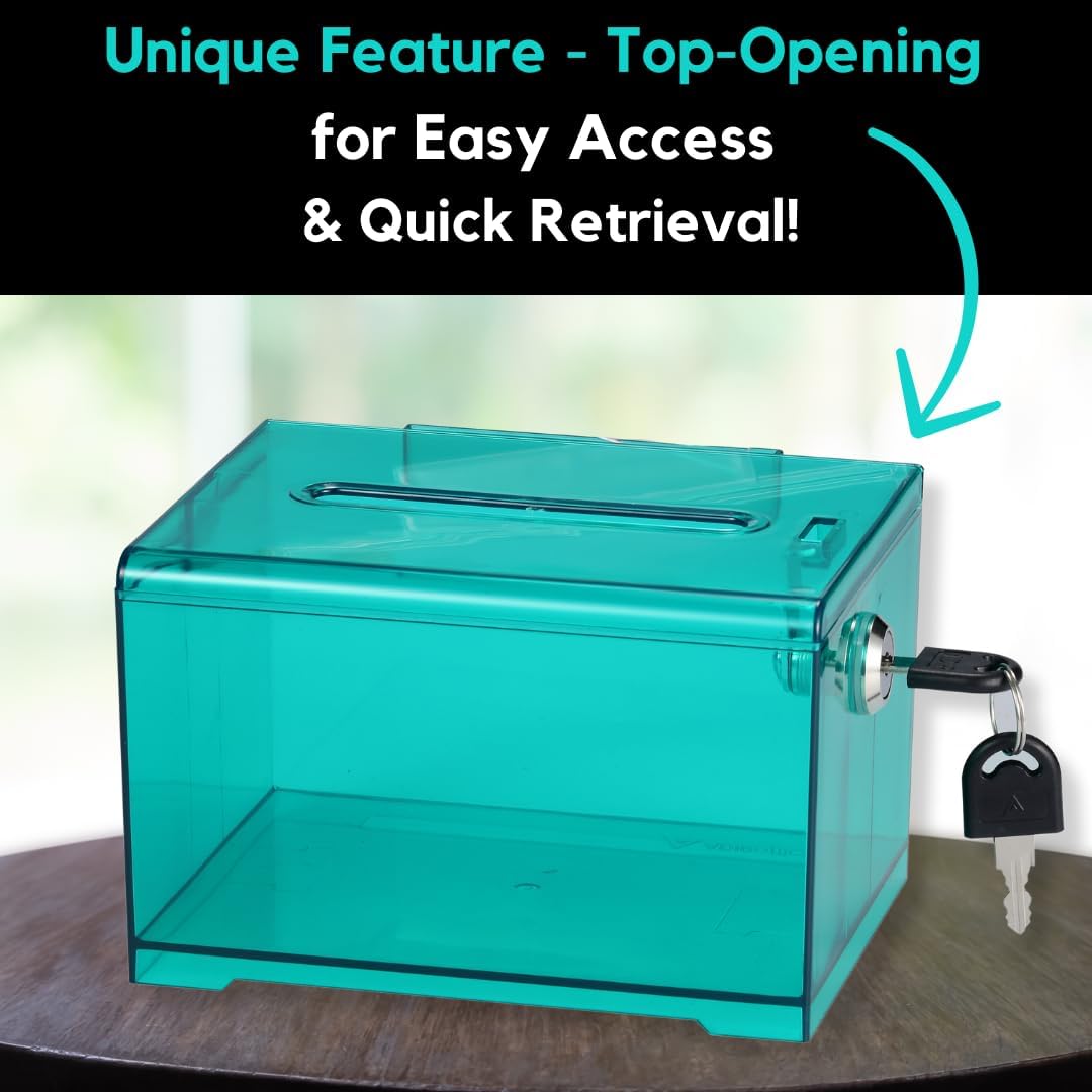 Adir Suggestion Box with Slot and Lock – Acrylic Donation Box for Fundraising, Drawing Box for Raffle, Funraiser Box, Tip Box with Lock - 6.25x4.5x 4 Inches voting box with slot and Sign Holder