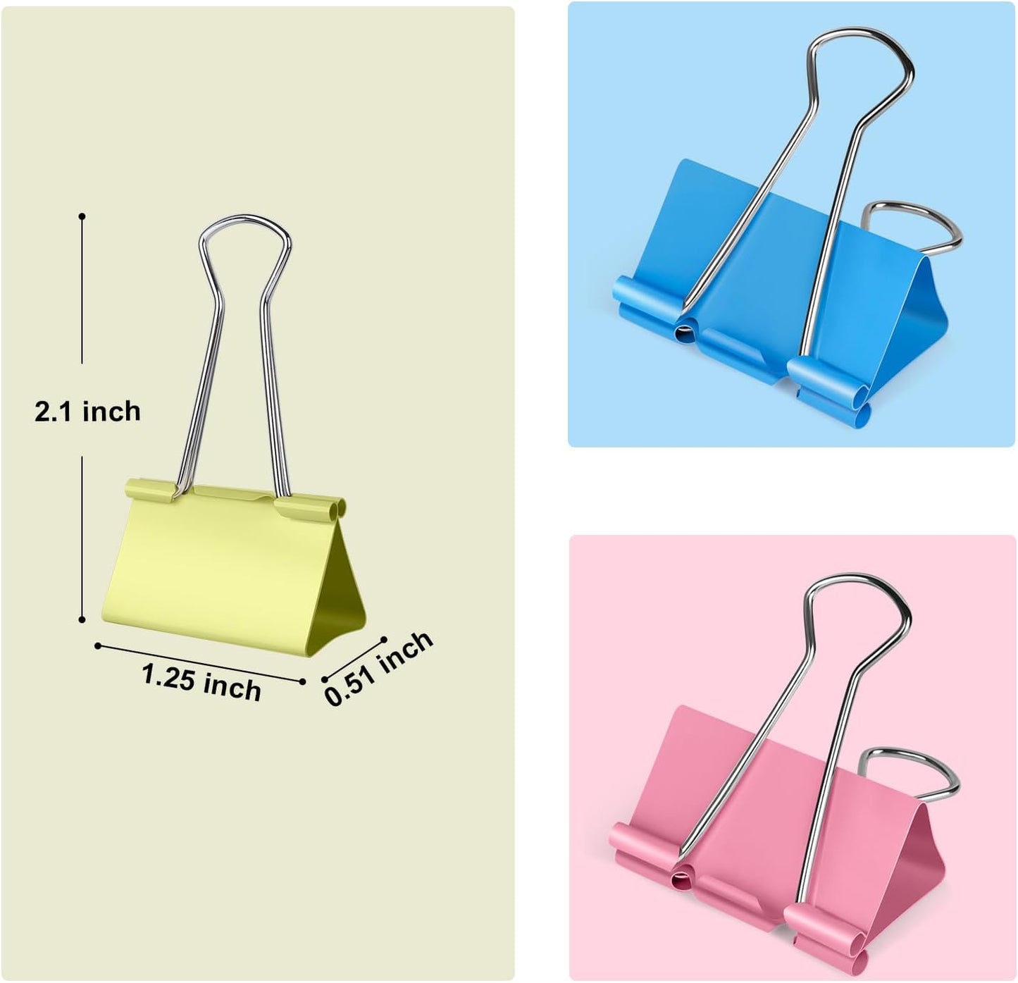 Ufmarine Medium Binder Clips 1.25 inch Length, (40 Pcs) Colorful Paper Clips Medium for Office