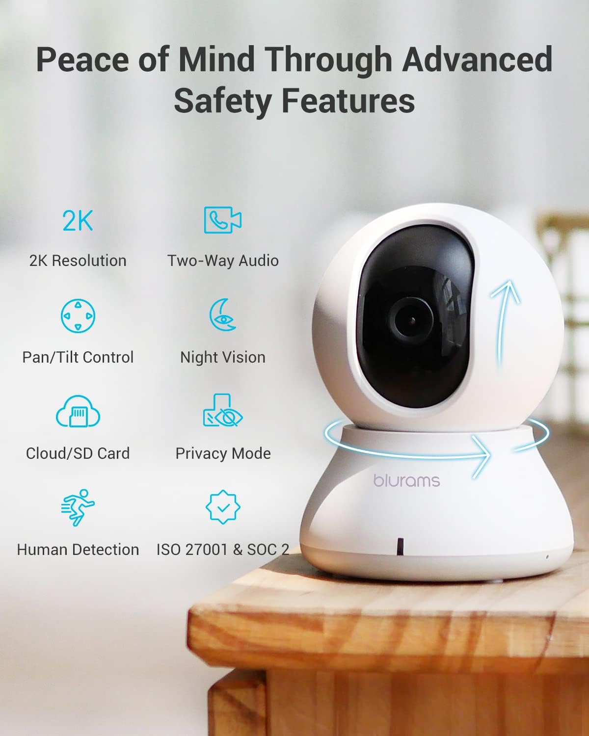 blurams Cameras for Home Security, 2K Indoor Camera 360° Pet Camera with Phone App, Motion Tracking, 2-Way Audio, IR Night Vision, Siren, Works with Alexa & Google Assistant