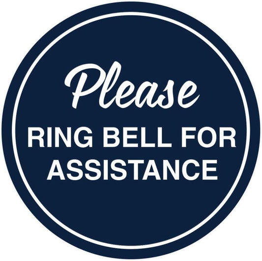 Signs ByLITA Circle Please Ring Bell For Assistance Wall or Door Sign | Easy Installation | Front Desk Reception Sign (Navy Blue/White) - X-large (10 Pack)
