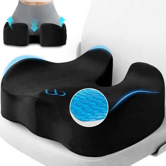 Seat Cushion, Gel Chair Cushions, Office Chair Cushions, Anti-Slip Bottom & Removable Cover Tailbone Pain Relief Cushion, Memory Foam Seat Cushion, 5.28 in Thick (Black)