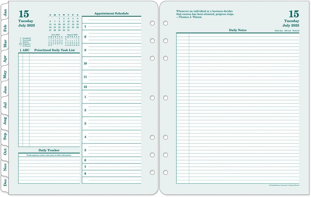 FranklinCovey - Original Two Page Per Day Ring-Bound Planner (Monarch, Jul 2025 - Jun 2026)