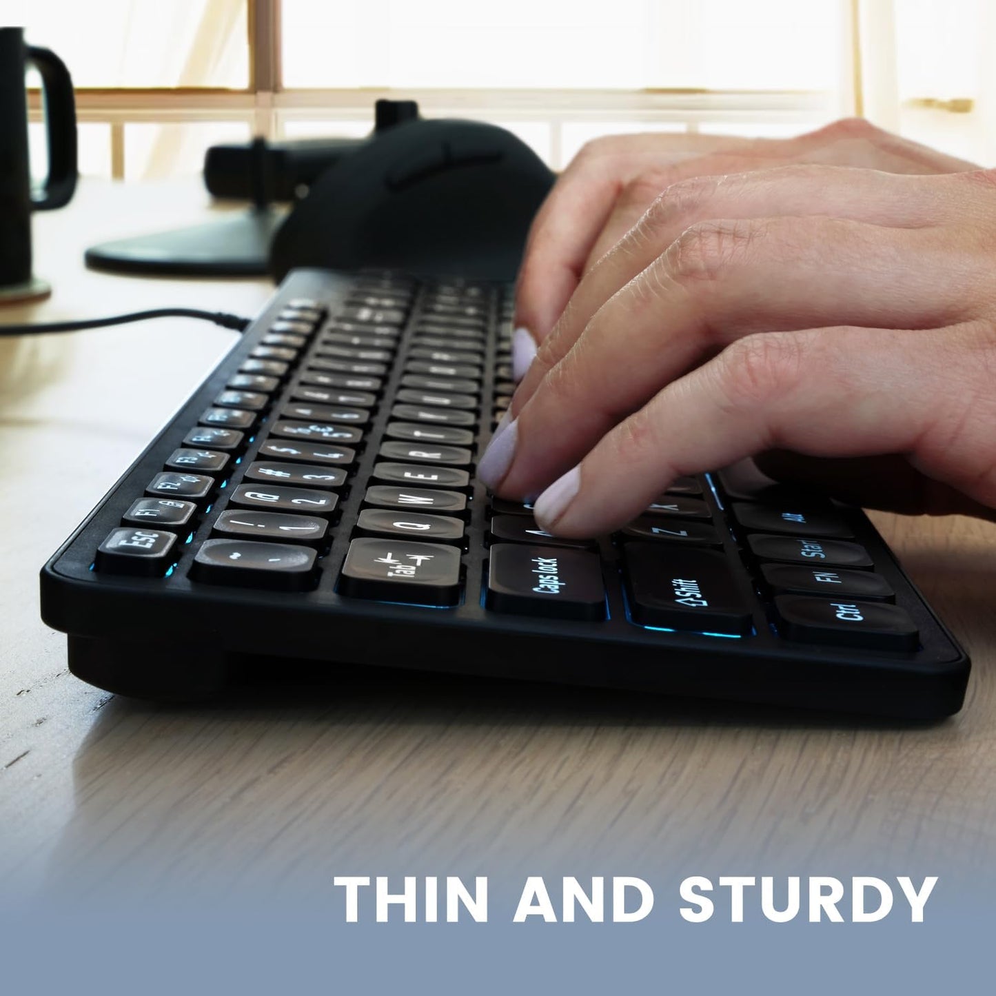 Perixx PERIBOARD-333RGB Wired Backlit USB Keyboard- X Type Scissor Keys - Compact 14.25x4.57x0.83 Inches - Big Print Letters - RGB Backlit - US English