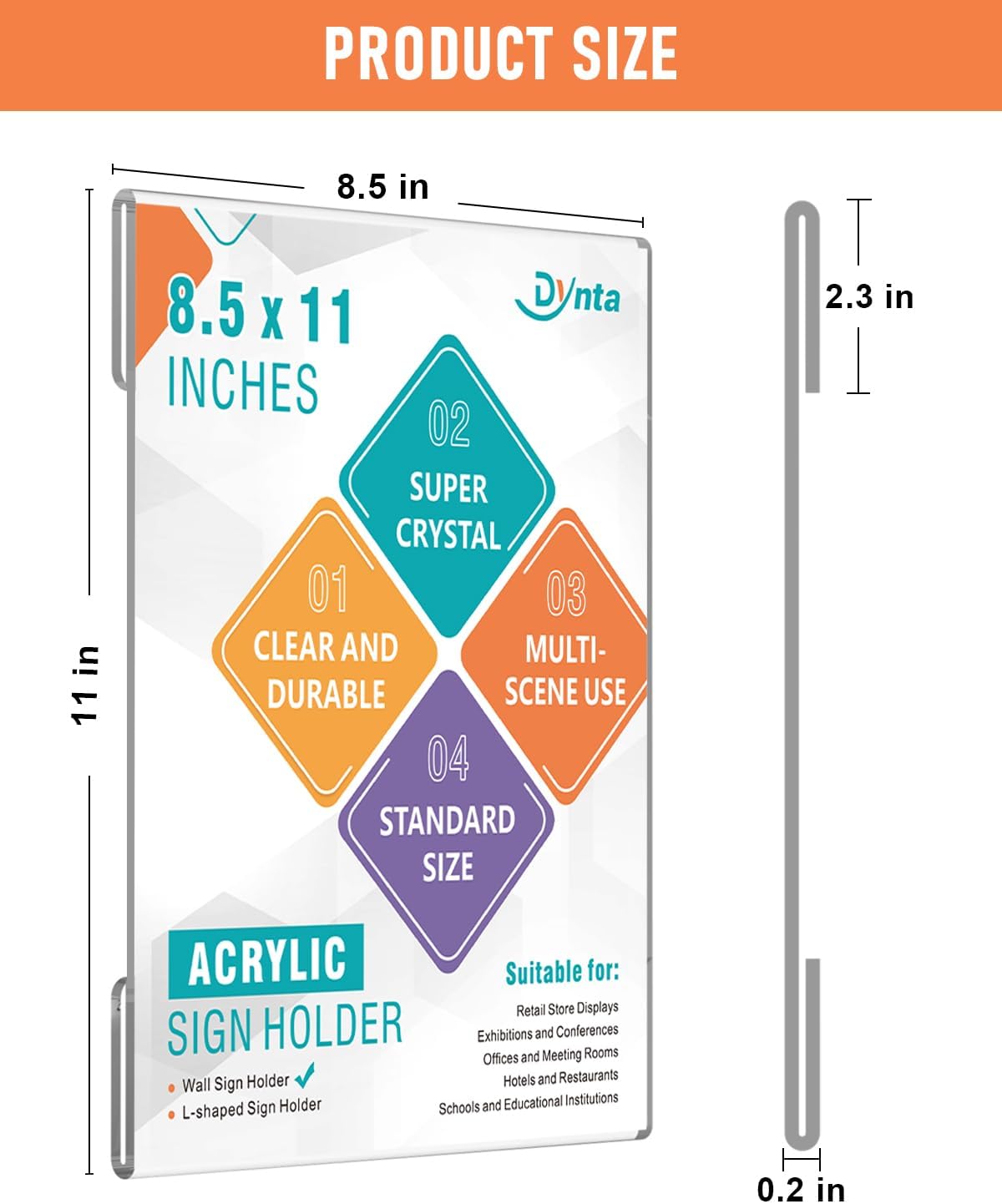 Dynta 6 Pack Acrylic Sign Holder 8.5 x 11 with Double Sided Adhesive Tape, Plastic Sign Holder Wall Mount, Memo Document Flyer Brochure Menu Holder for Office Home Store Restaurant