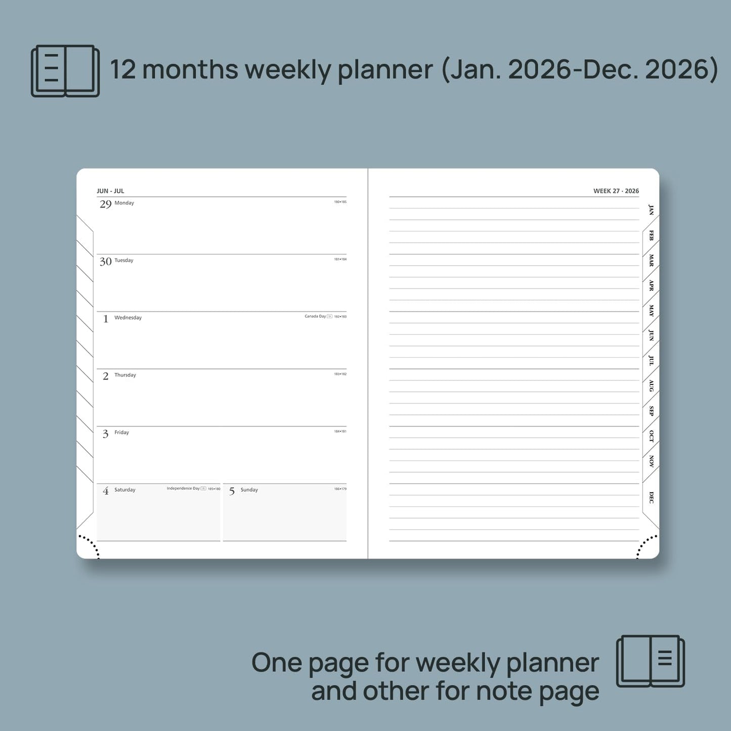 POPRUN Weekly Planner 2026 (Medium 6.5" x 8.5") Calendar 12 Months Notebook with Horizontal Layout, Leather Soft Cover, Monthly Tabs, Inner Pocket, 100GSM Thick Paper, Pen Holder - Royal Blue