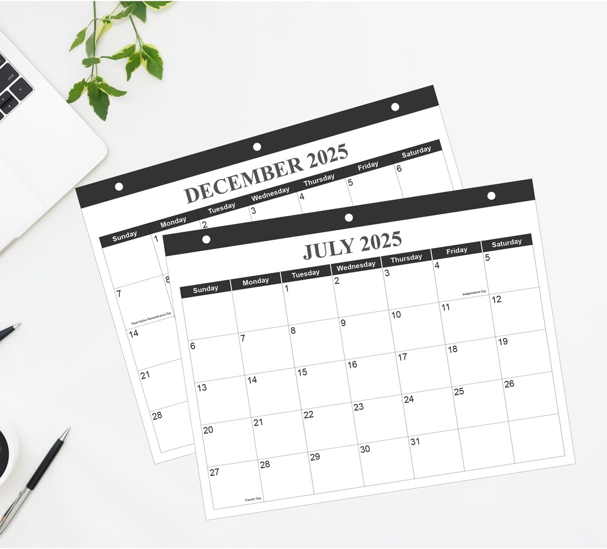 Calendar 2025-2026 for 3 Ring Binder - Wall Calendar from July 2025 - December 2026, 18 Months Calendar with Premium Paper, 3-Hole Calendar/Planner 2025-2026, 8.5" x 11", Black
