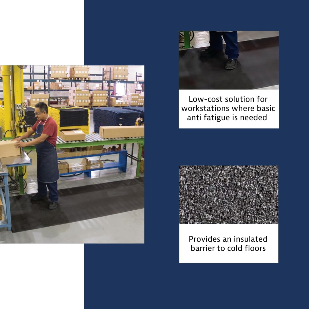 Notrax 411 Sof-Tred™ 3' x 5' x 9/16" Anti Fatigue Mat, Enhanced Slip Resistance with Beveled Edges and Pebbled Surface, Ideal for Industrial and Commercial Workplaces, Black, 411S0435BL