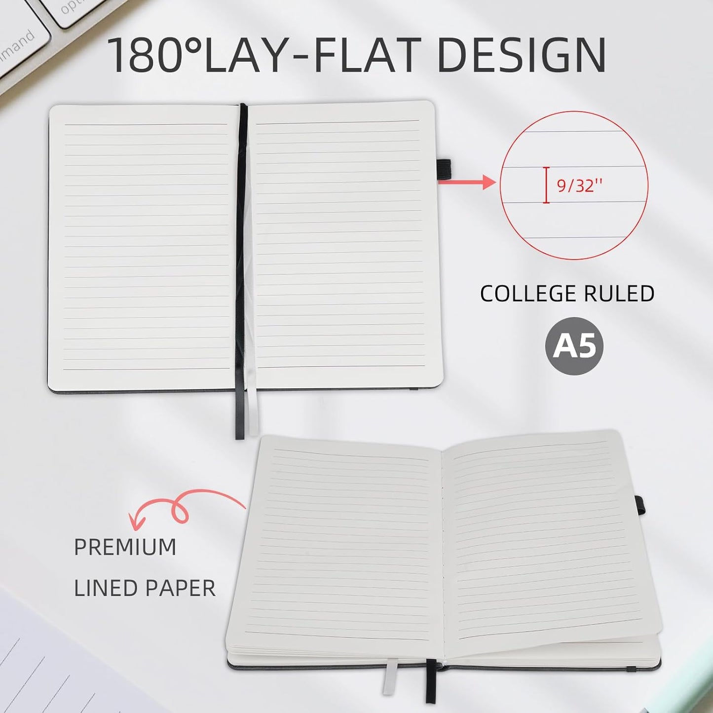 Notebooks Journal for Women Men 5 Pack Bulk Leather Hardcover with Pen Holder A5 160 Pages 100 GSM Thick Paper for Work School Lined Gray