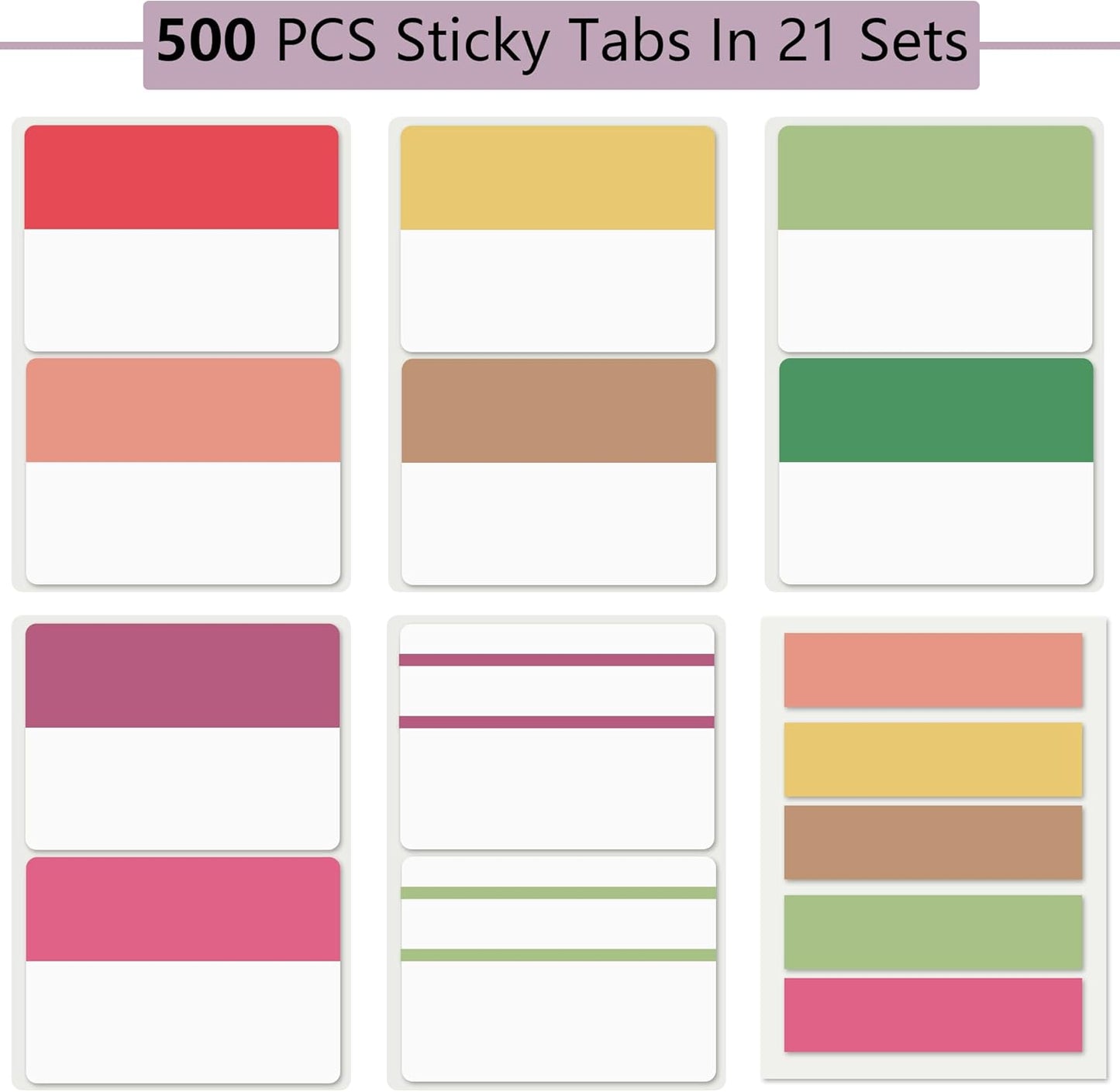 ELII 500 PCS Sticky Index Tabs 2 Inch Book Tabs Page Markers File Tabs Self Adhesive, Labels for Pages Notebooks