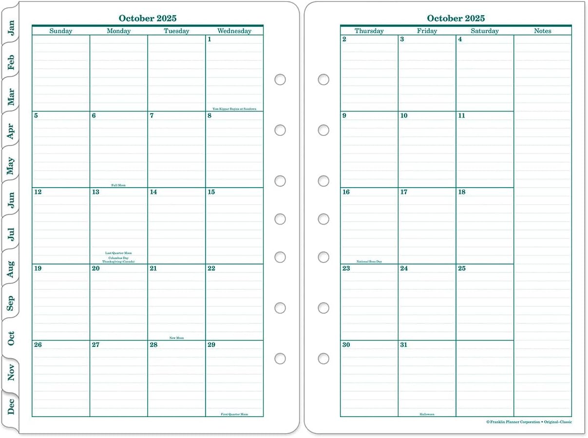FranklinCovey - Original Two Page Per Day Ring-Bound Planner (Classic, Oct 2025 - Sep 2026)