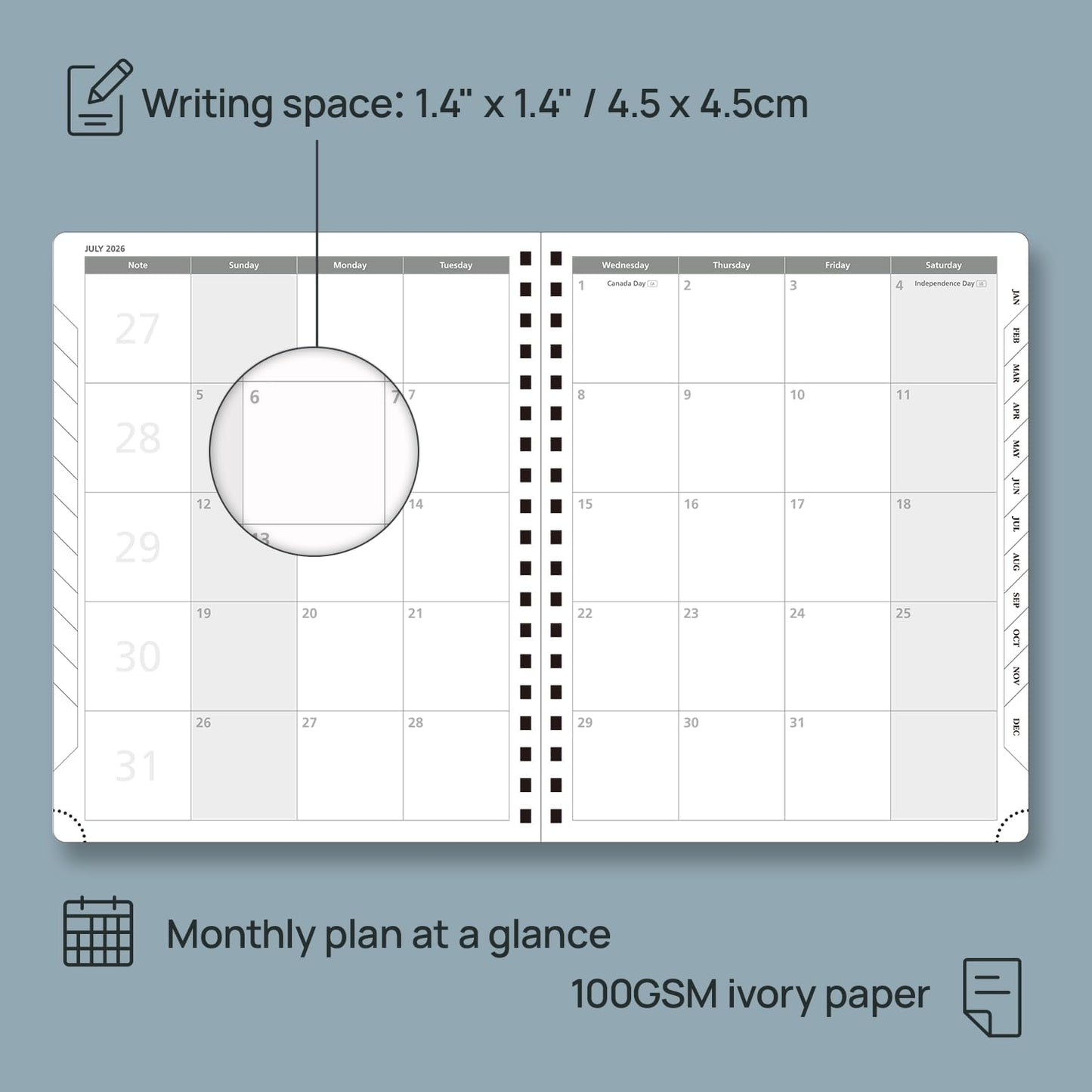 POPRUN 2026 Planner (Large Size 10'' x 8'' Wire-Bound Hard Cover) Daily Weekly and Monthly Calendar - Agenda 2026 (Jan.2026-Dec.2026) with Hourly Schedule, Monthly Tabs - Navy Blue
