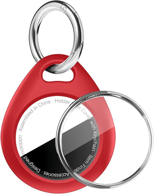 for AirTag Keychain Holder with Wire Cable, Secure Lock Case for Air tag, Compatible with AirTags, Key Ring Chain Luggage, for Airtag Accessories for GPS Item Finder Tracker, Red
