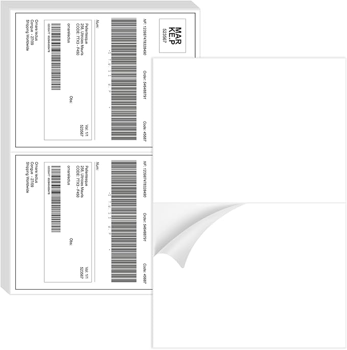 Half Sheet Shipping Labels - 50 Counts, 8.5” x 5.5” Self Adhesive Shipping Label White Internet Mailing Labels 2 Per Page, Laser & Inkjet Printer Compatible [25 Sheets 8.5” x 11”]