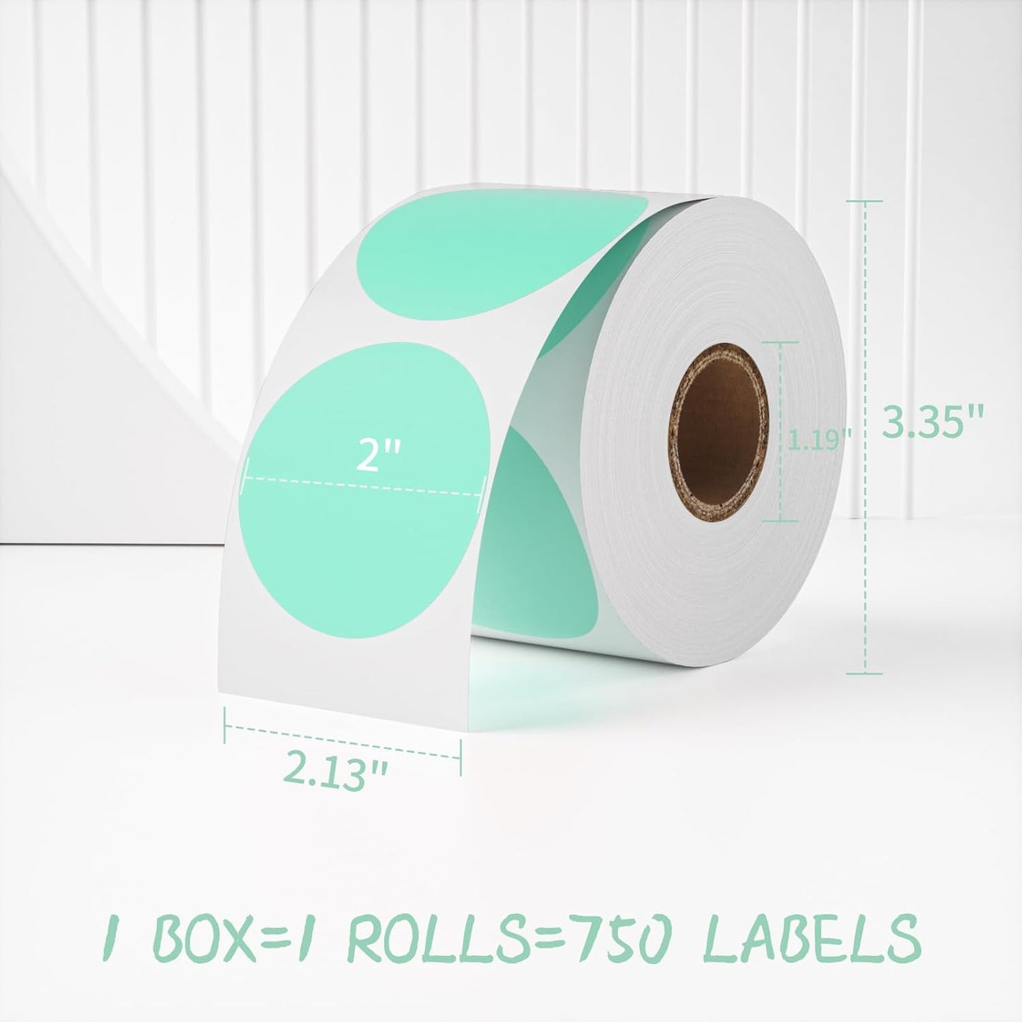MFLABEL 750-Pack Green Round Labels (2 Inch) - Thermal Printer Sticker Rolls for Shipping, Organizing, Crafts & DIY (Compatible w/Direct Thermal Printers)