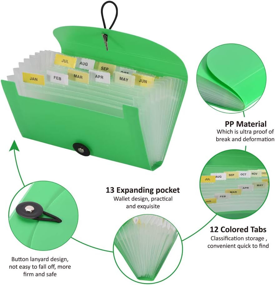 SEEKIND Expanding File Folders 4 Pack, 7.1" 4.2" Receipt Organizer Folder Accordion Folder Document with 13 Pocket for Office,Cards,Tickets-Water Resistant