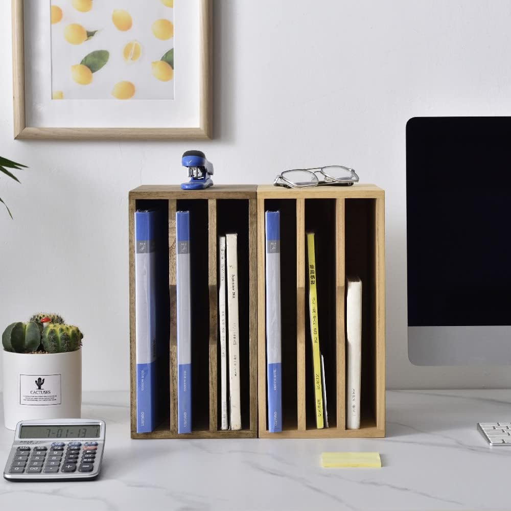 KIRIGEN Wooden Desktop Organizer Paper Storage Letter Tray File Sorter - Desk Rack Magazine File Dividers Holders for Home Office Accessories Wood Desk Cabinet with 3 Layer Trays Natural(3KWJG-NA)