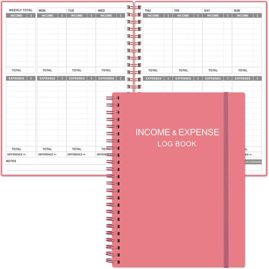 Heveboik Income & Expense Log Book - A4 Income and Expense Tracker for Small Business, Accounting Bookkeeping Tracking for Woman and Man, 8" x 10.5", Pink