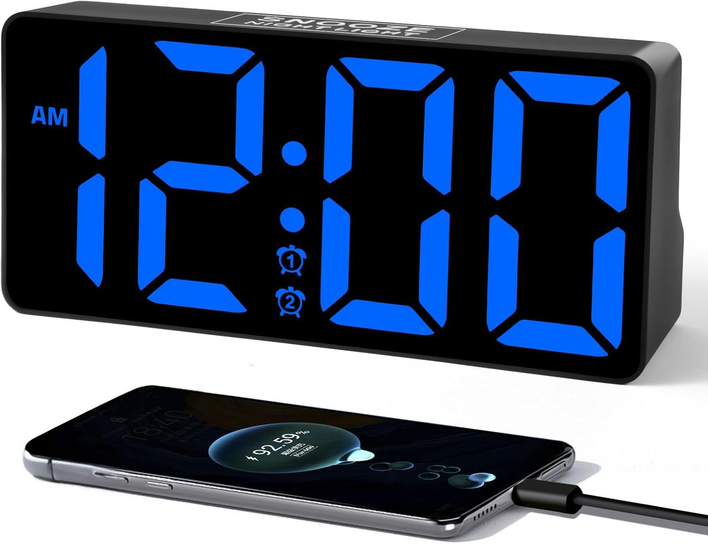 PPLEE Alarm Clock for Bedroom with Night Light & Bold Digits-7 in Digital Clock with Dual Alarms & USB Charger Ports,Battery Backup,Adjustable Brightness&Volume,DST, Loud Desk Clock for Heavy Sleeper