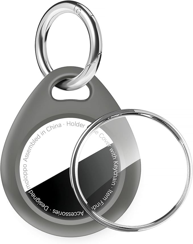 for AirTag Keychain Holder with Wire Cable, Secure Lock Case for Air tag, Compatible with AirTags, Key Ring Chain Luggage, for Airtag Accessories for GPS Item Finder Tracker, Grey