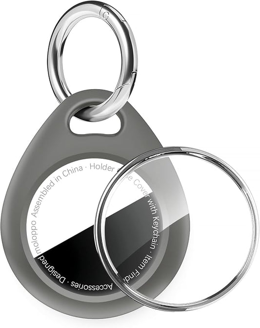 for AirTag Keychain Holder with Wire Cable, Secure Lock Case for Air tag, Compatible with AirTags, Key Ring Chain Luggage, for Airtag Accessories for GPS Item Finder Tracker, Grey