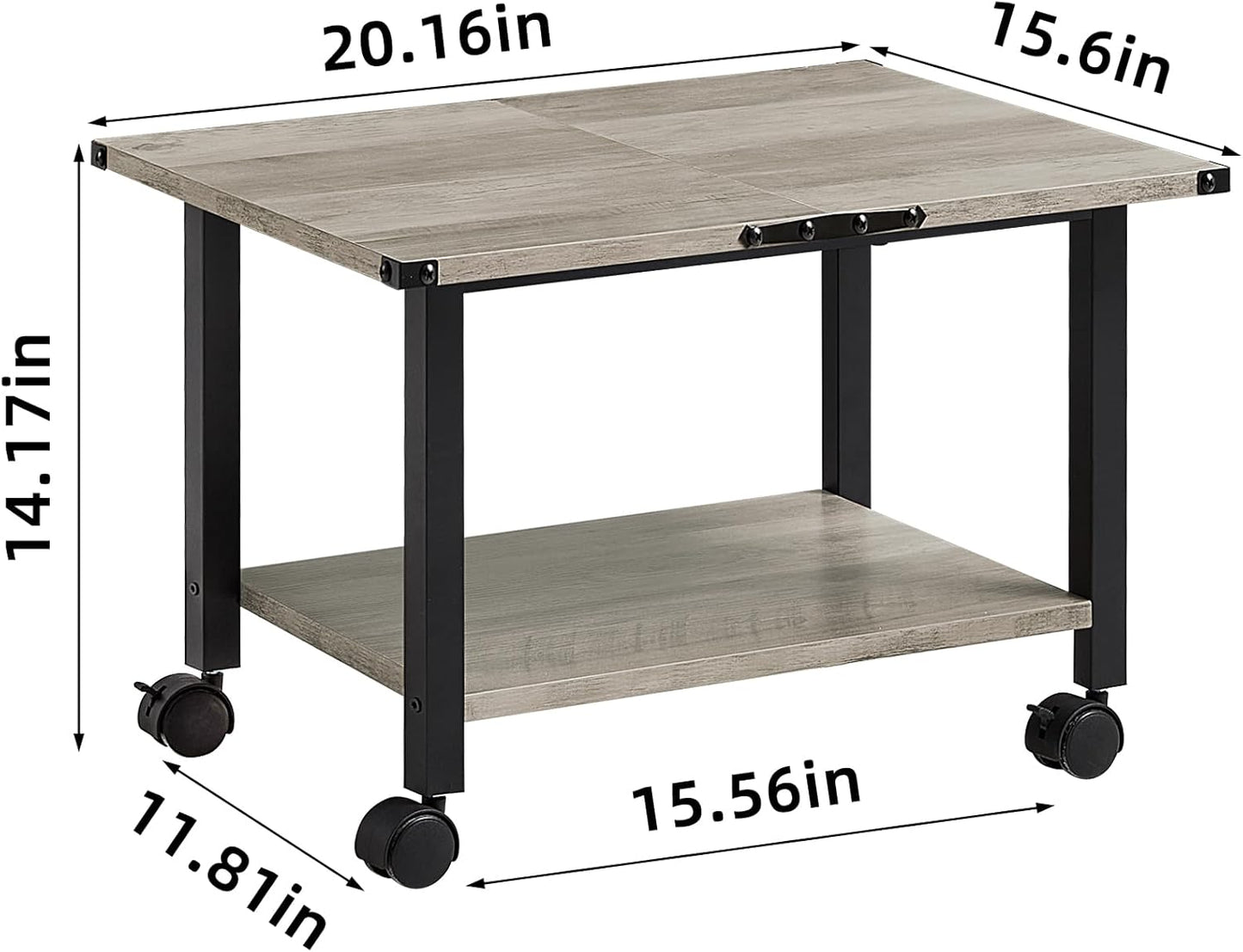 Lerliuo Under Desk Printer Stand, 2-Tier Industrial Mobile Printer Table with Storage Shelf and Steel Frame, Rolling Printer Cart Holder with Lockable Wheels for Home, Office (Grey)