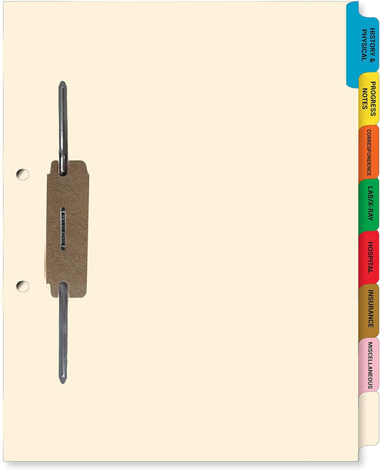 Doctor Stuff - Medical Fileback Divider Set, Side Tab, Side Fastener, 20 Sets of 8 Tabs