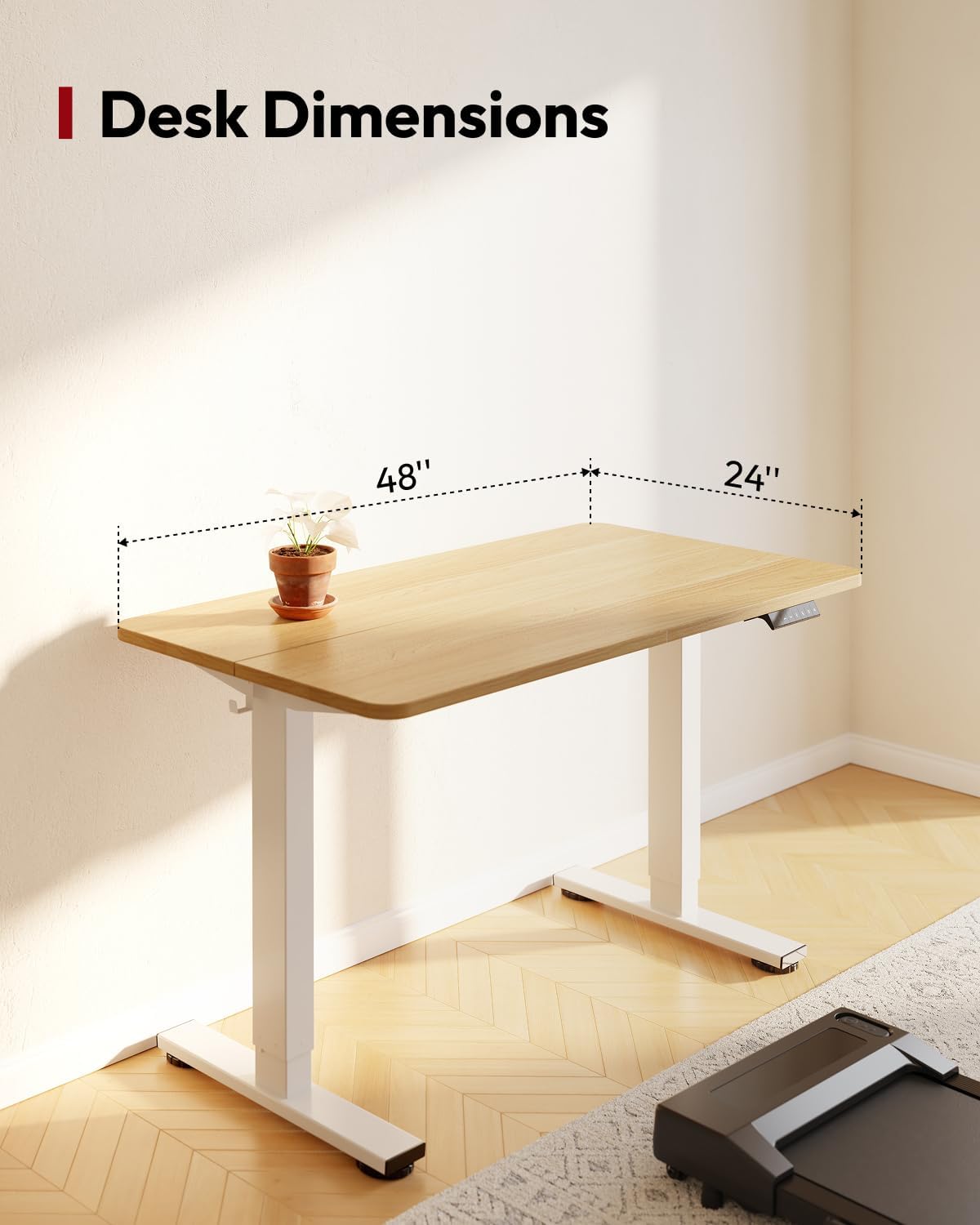 SANODESK Standing Desk Height Adjustable Electric Stand up Desk 48x24 Inches Sit Stand Home Office with Splice Board, White Frame/Maple Top