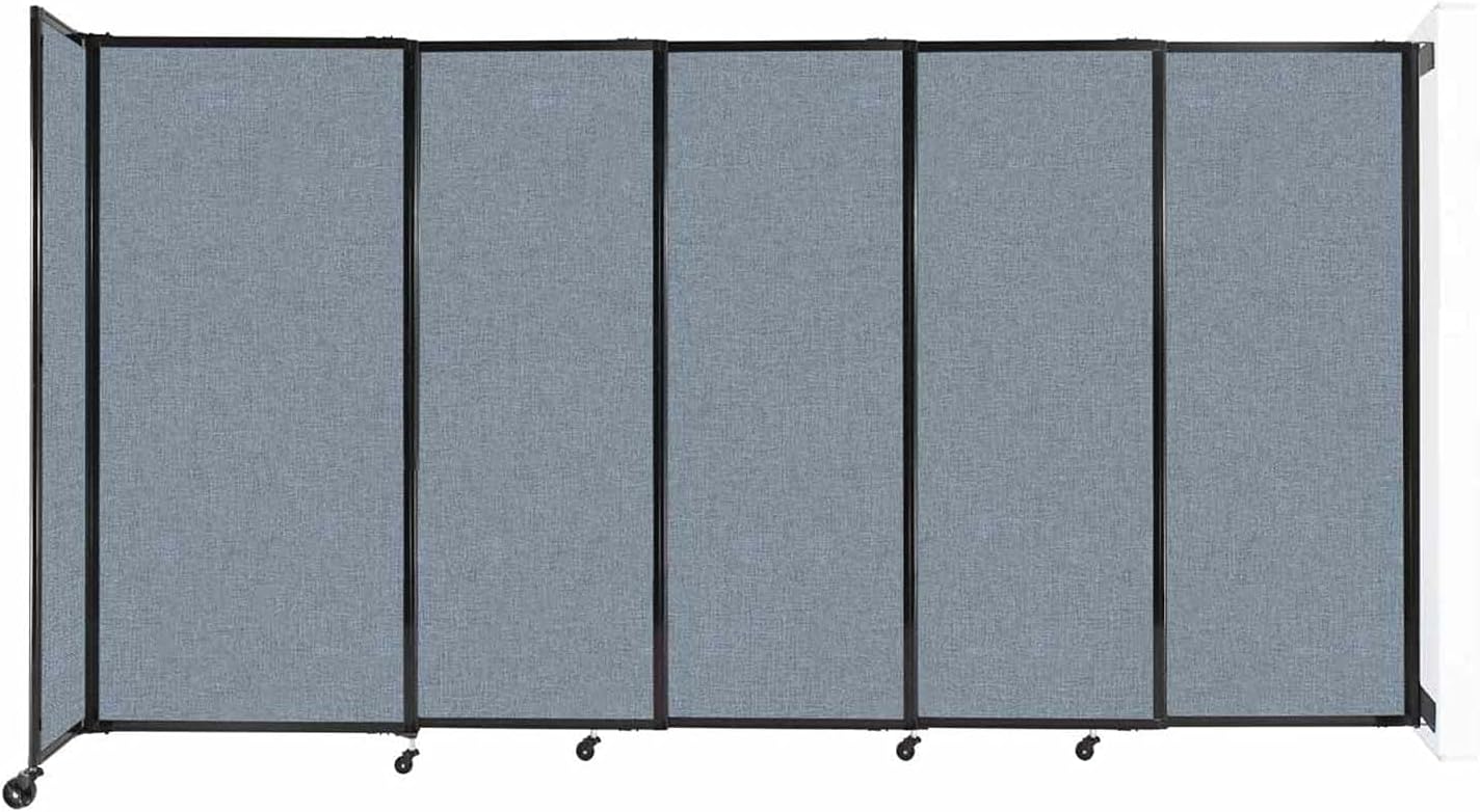 Wall-Mounted Sliding StraightWall Room Divider | Adjustable Widths | Locking Wheels | Room Separator | Up to 11'3" Wide x 6' Tall Powder Blue Fabric Panels