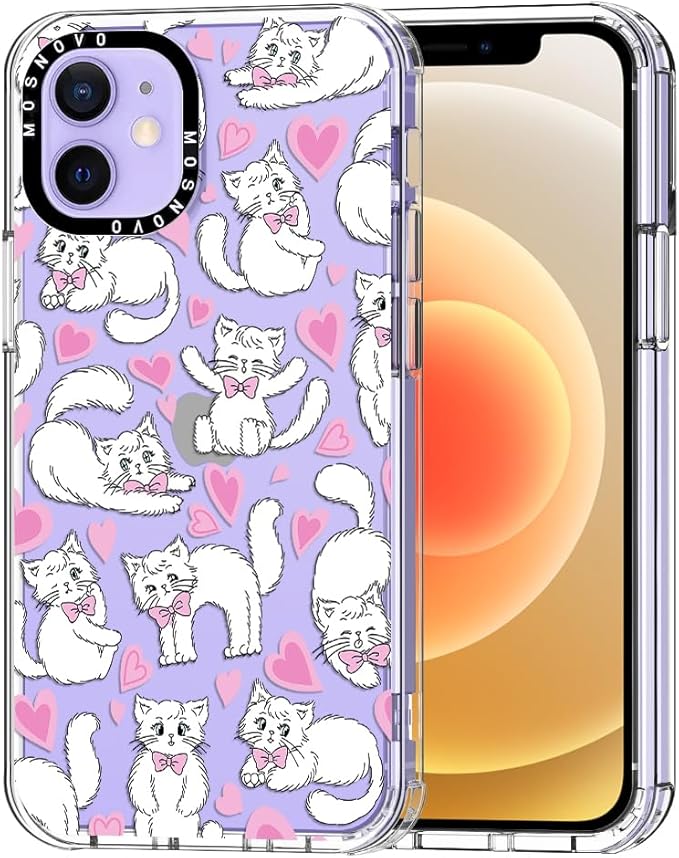 MOSNOVO Case for iPhone 12 Mini, [Buffertech 6.6ft Military-Grade Drop Protection] [Anti Peel Off Tech] Clear TPU Bumper Phone Case Cover Design - Kitties