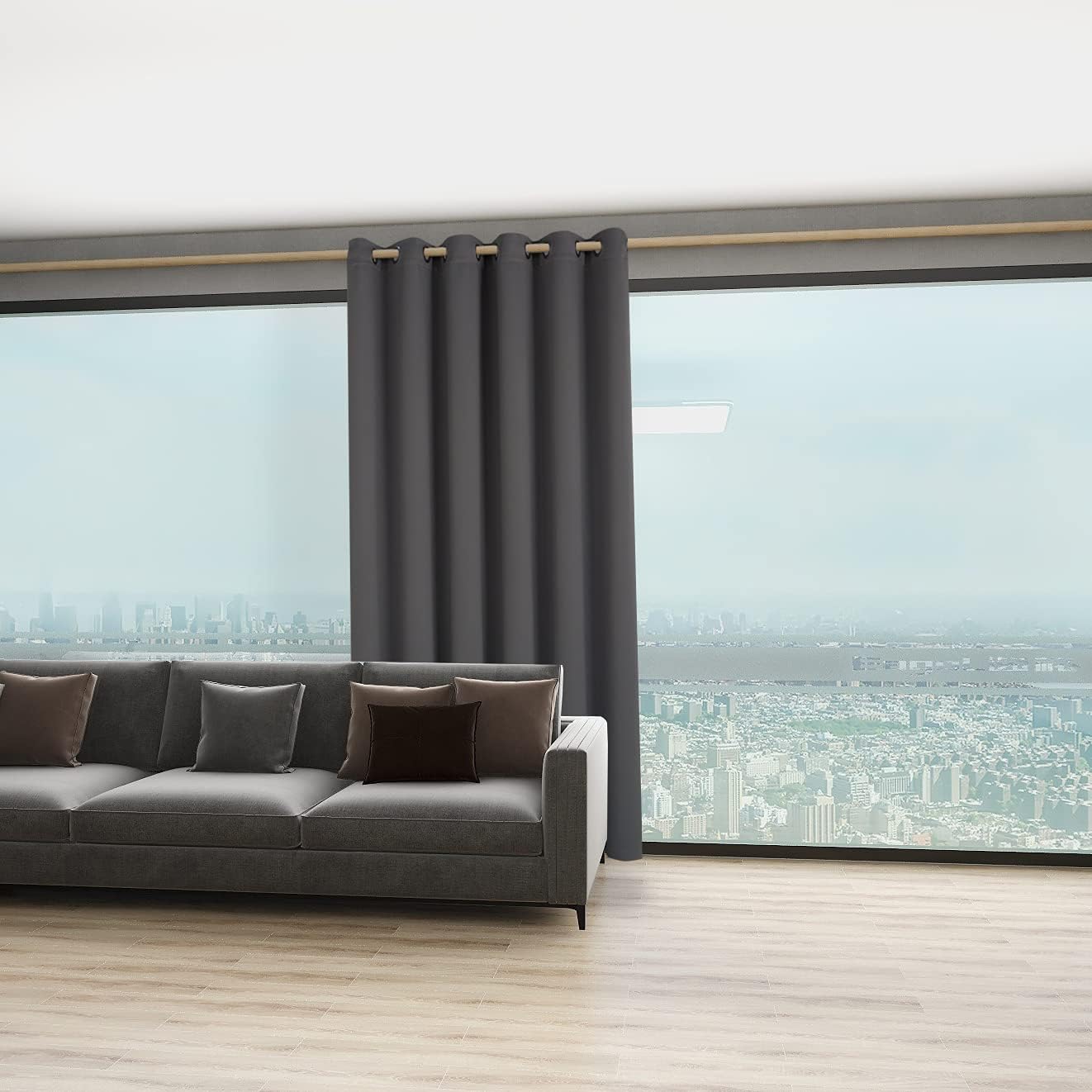 BONZER Room Divider Curtain Total Privacy Wall Grommet Thermal Insulated Wide Blackout Curtains for Bedroom Living Room, 108L x 70W Inch (9L x 5.8W ft), 1 Panel, Dark Grey