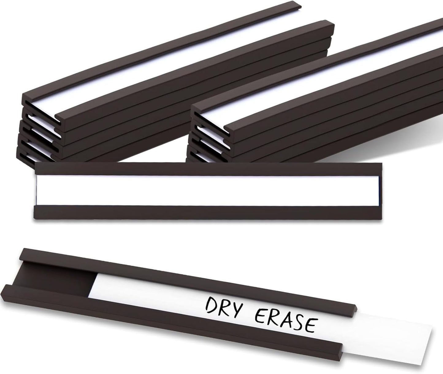 50 Pack Magnetic Label Holders, 'C' Channel Magnets Card Holders with Dry Erase Insert Label Card for Metal Racks and Shelves (0.5" x 3")