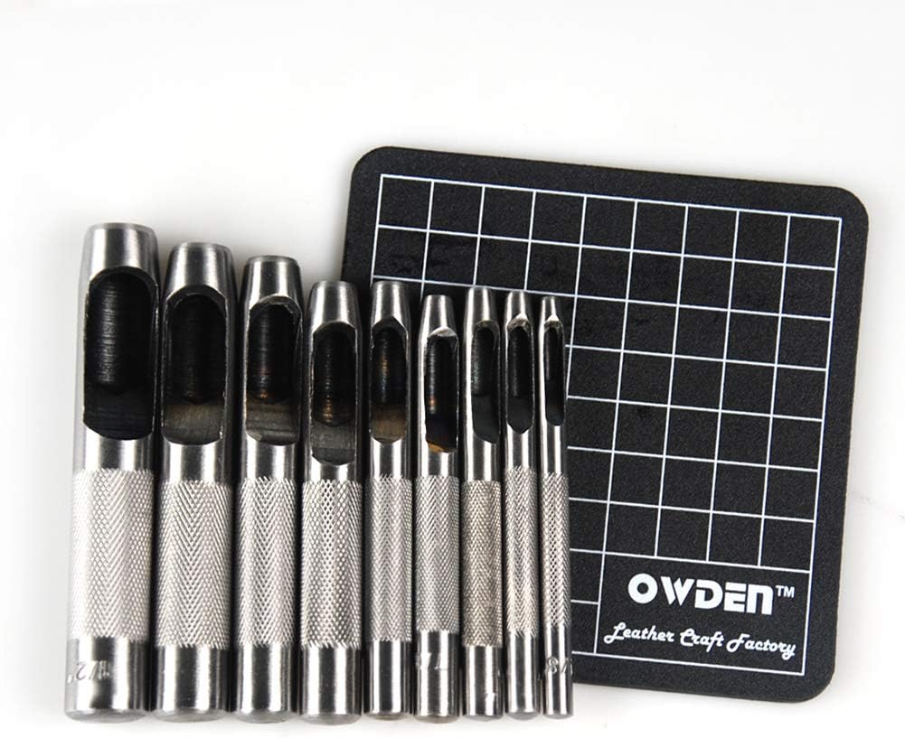9 Pieces Hollow Punch Set (1/8"-1/2") with A Free Cutting MAT, Leather Hole Punch Set