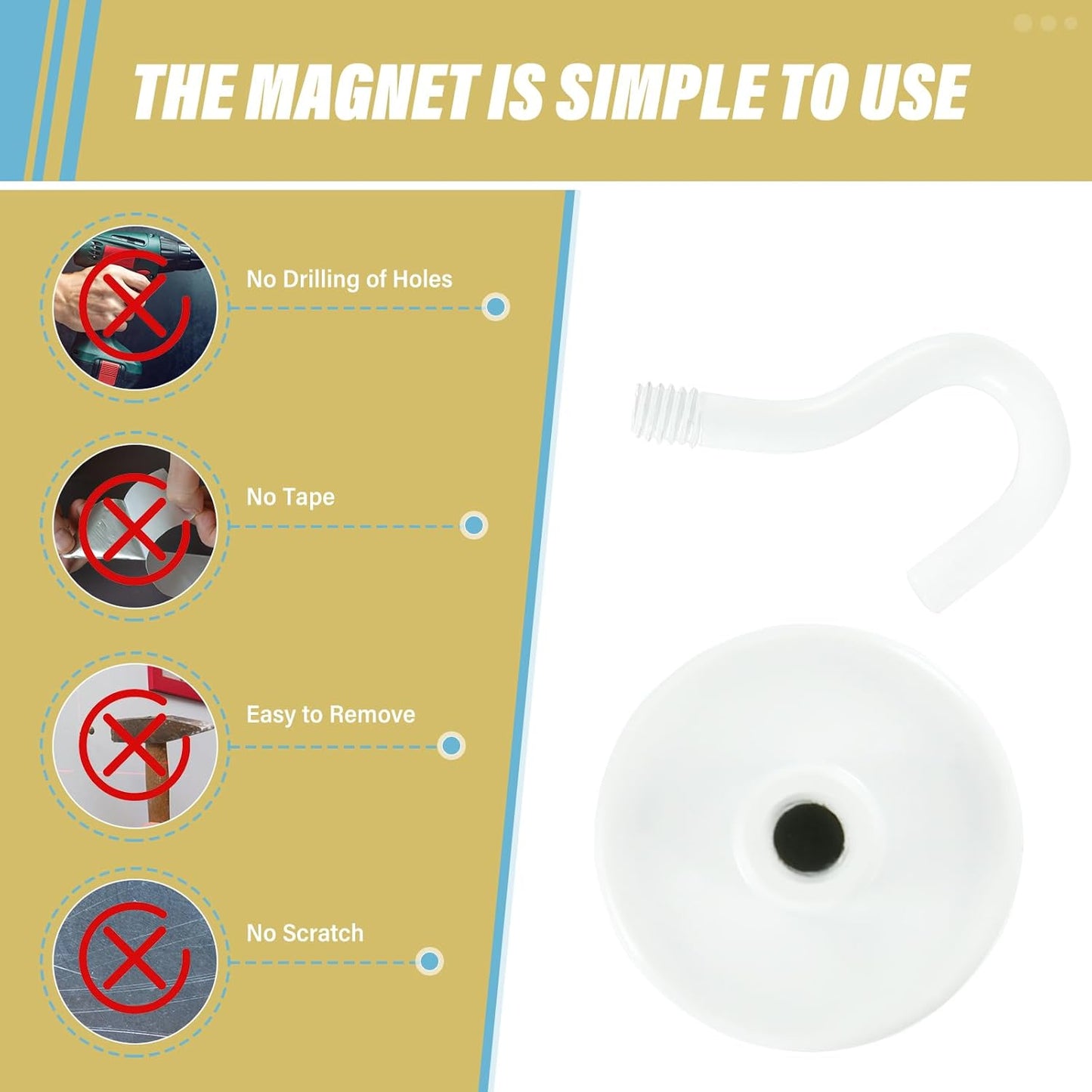 Neosmuk Magnetic Hooks,Heavy Duty Earth Magnets with Hook for Refrigerator, Extra Strong Cruise Hook for Hanging, Magnetic Hanger for Cabins, Grill (Creamy White, Pack of 4)