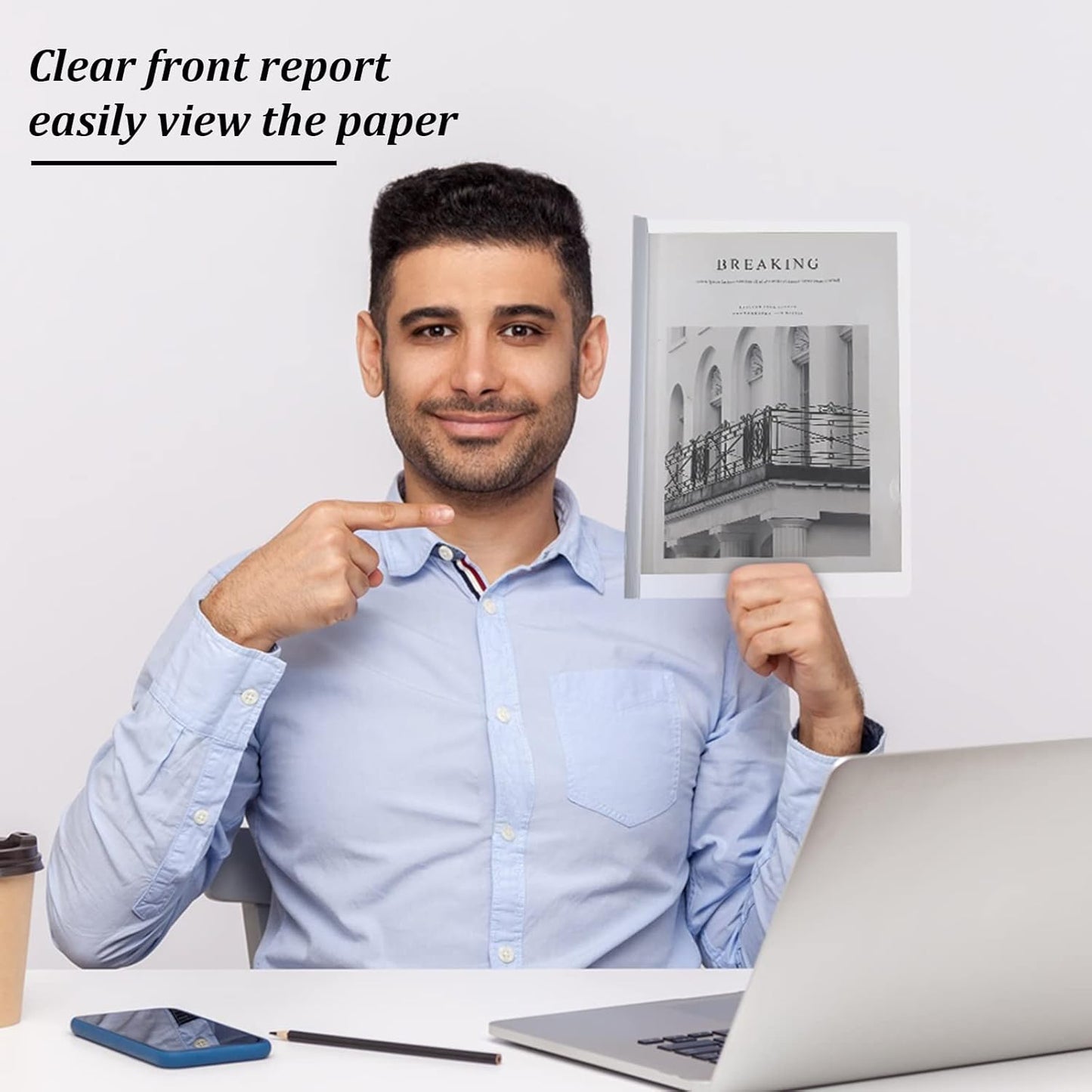 BBTO 100 Pcs Clear Report Covers with Sliding Bar for A4 Paper Resume Covers Presentation Folders File Document Binder for School Business, Letter Size 12 x 8.7 Inches(White)