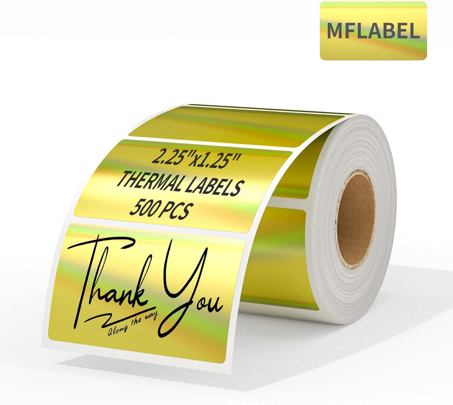 MFLABEL 2.25" x 1.25" Holographic Gold Thermal Labels, 500pcs Waterproof Self-Adhesive Printable Stickers for Thermal Printers, Small Business Logo, Barcode, Packaging