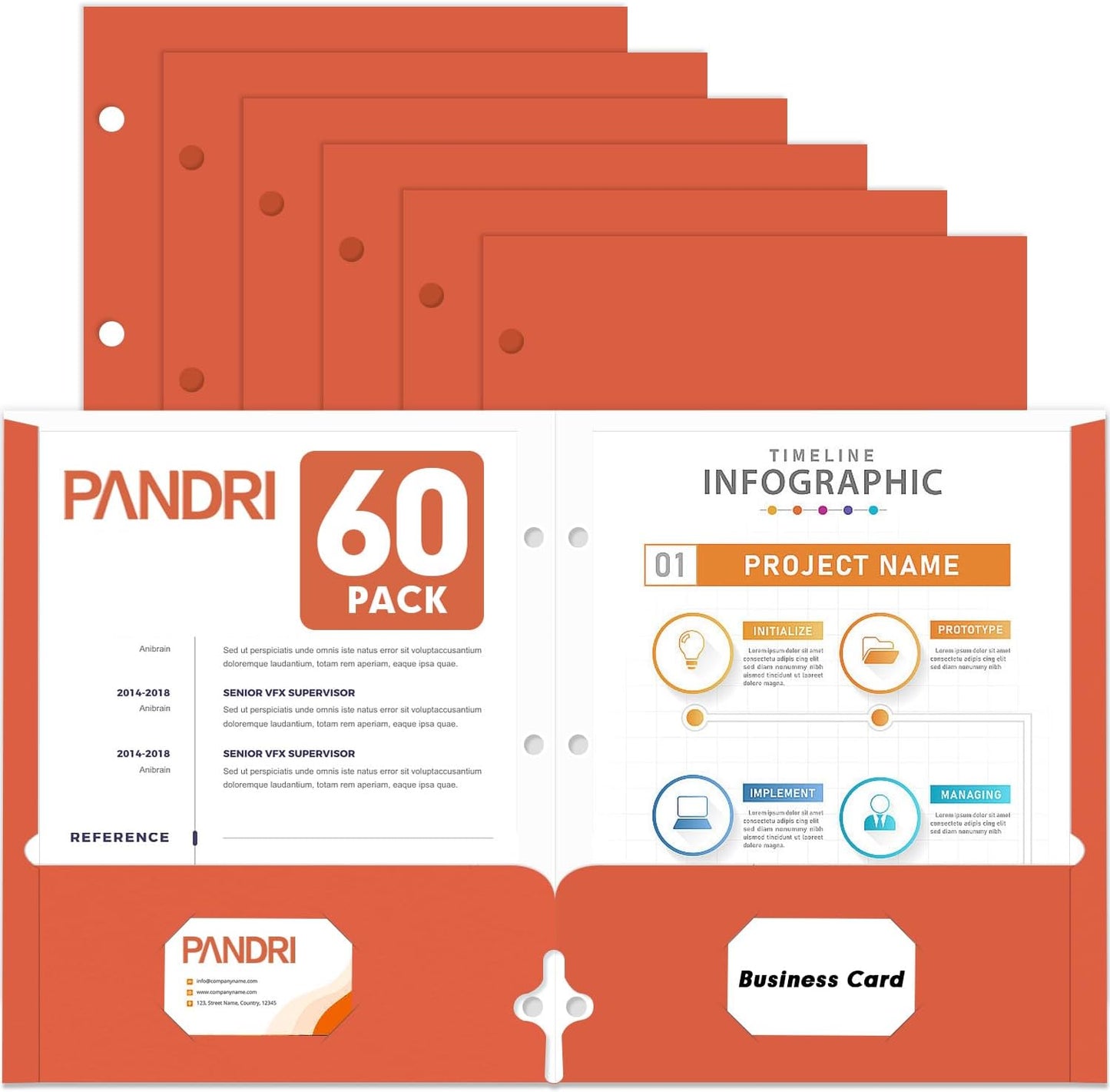 Two Pocket Portfolio Folders, PANDRI 60 Pack 3 Hole Punched 2 Pocket Folders for 3 Ring Binder, Letter Size Paper File Folder for School Office Home Business, Red