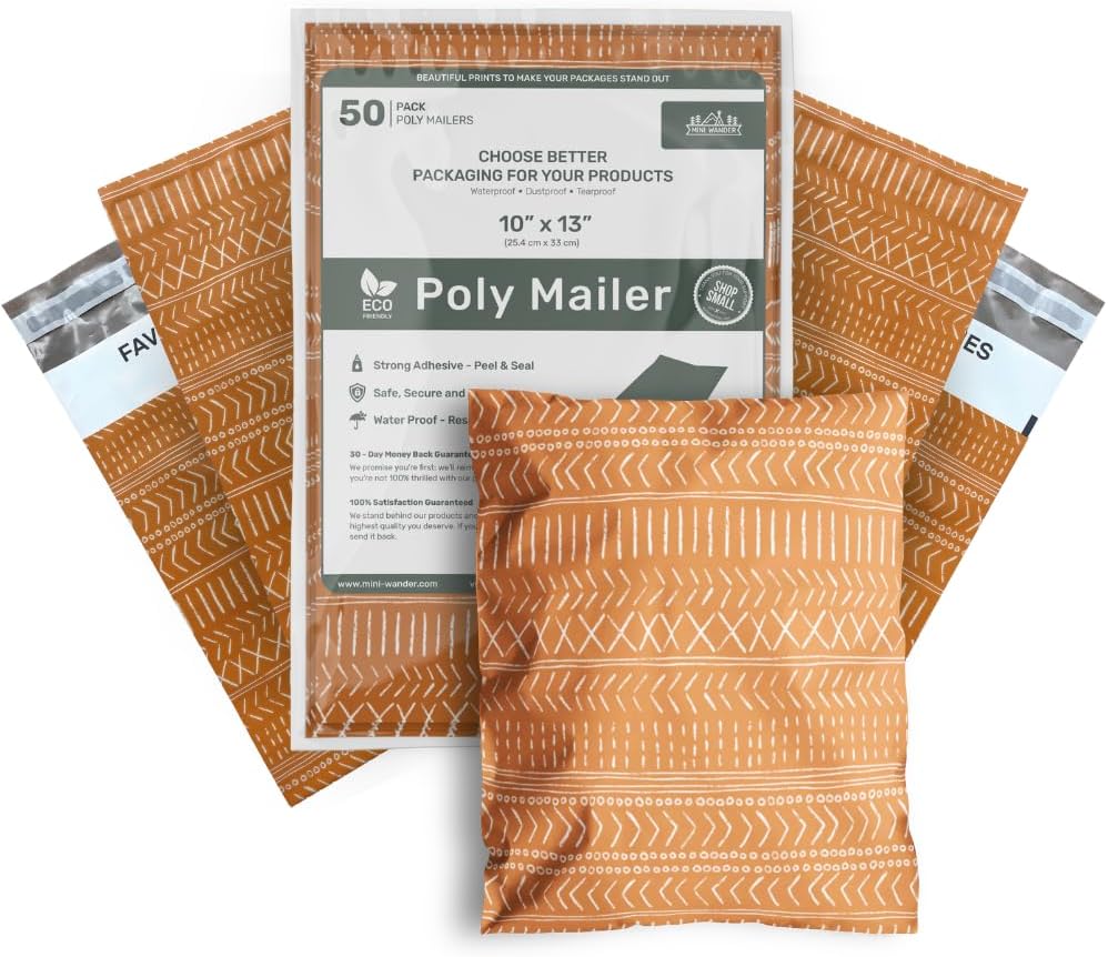 Poly Mailers 10x13 Inch 50 Pack Medium Shipping Bags Strong Thick Mailing Envelopes | Self Sealing Adhesive | Waterproof & Tear Resistant | Small Business Packaging for Clothing - Boho Brown