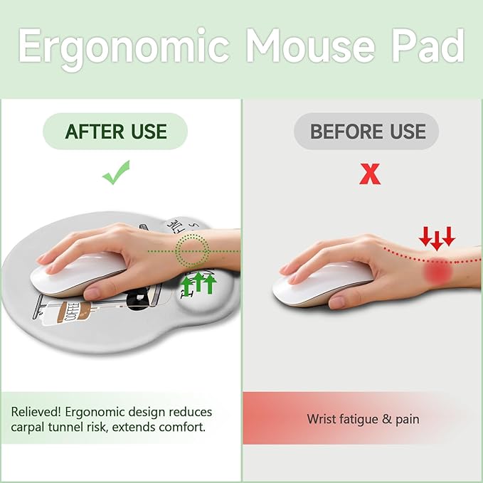 Cat Ergonomic Mouse Pad with Wrist Rest, Gaming Mouse Pad with Wrist Support, Funny Mouse Pads for Desk, Computer Mousepad with Non-Slip Pain Relief PU Base, Cute Office Desk Accessories