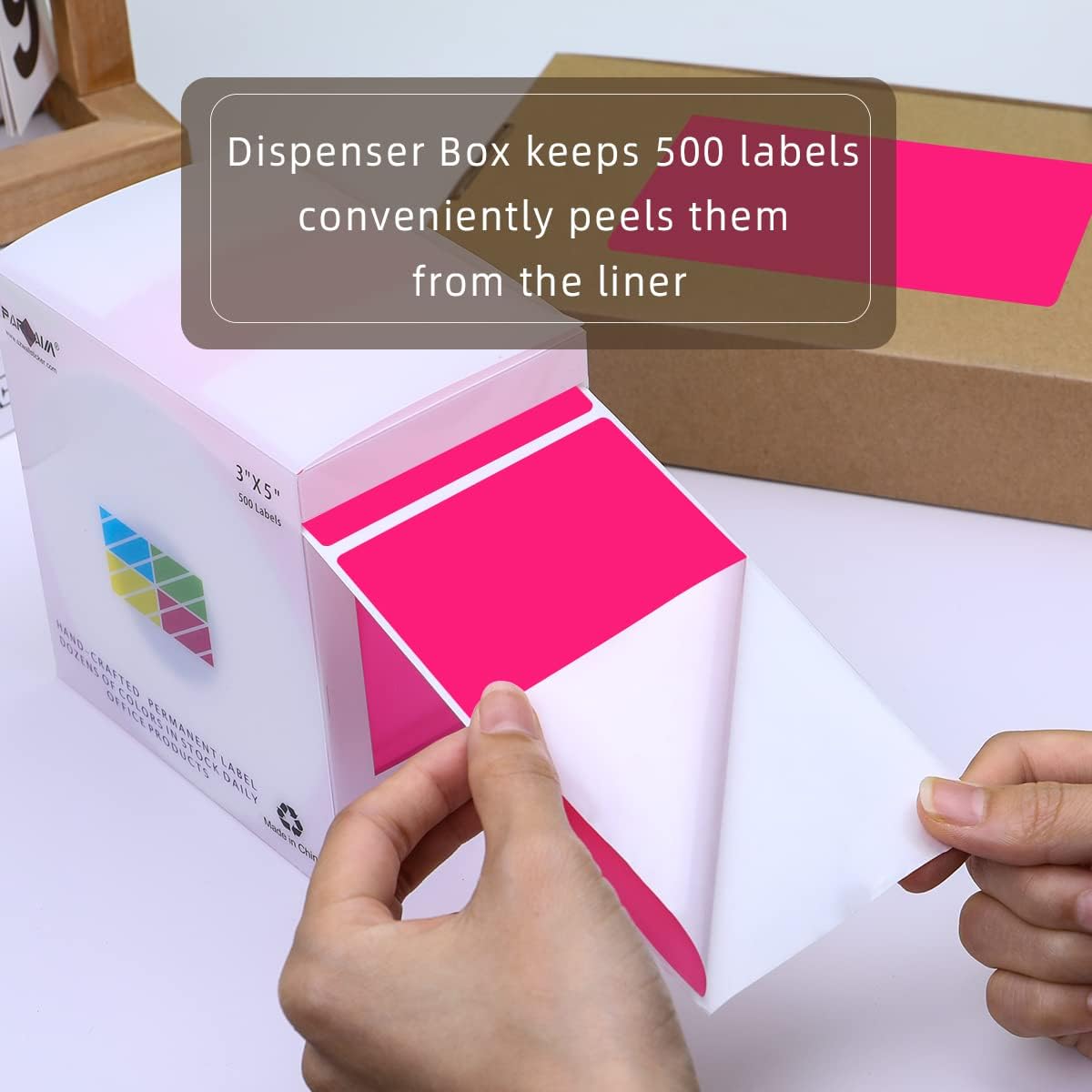 PARLAIM 5" x 3" Rectangle Color Coding Labels,500 per Inventory Labels Color Code Stickers Dispenser Box,Sticker Labels for Inventory &Family School Storage Bins Label (Fluorescent Pink)