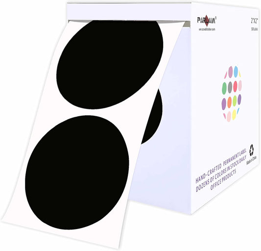 PARLAIM 2" Black Round Color-Code Circle Dot Labels on a Roll, 500 Stickers, 2 inch Diameter for Inventory Garage Sale Office School