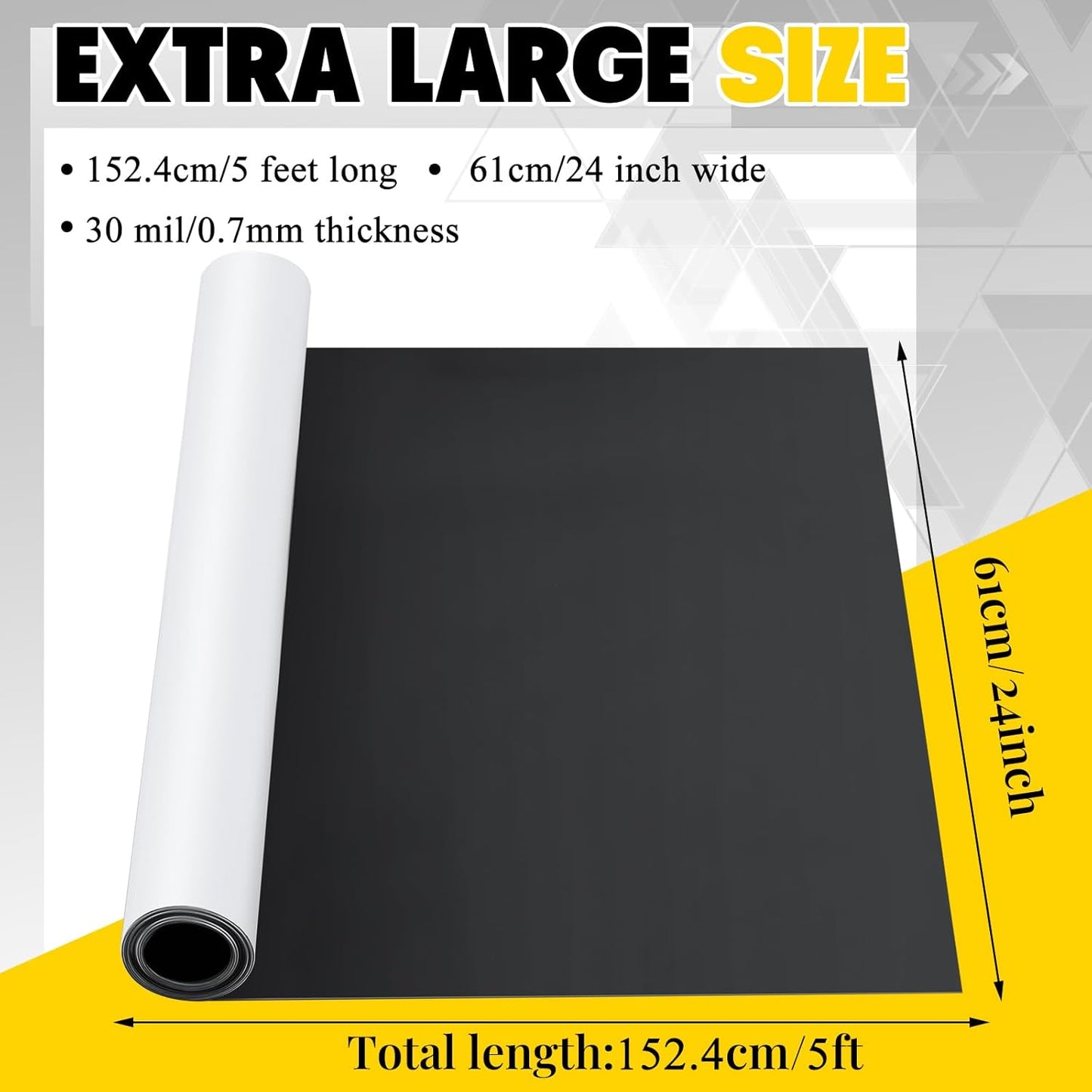 24 Inch x 5 ft x 30mil Extra Large Adhesive Magnetic Sheet Roll Not Printable Adhesive Backing Cut and Customize Flexible Sheets Blank White Surface Magnetic Sign for Craft Photo Craft