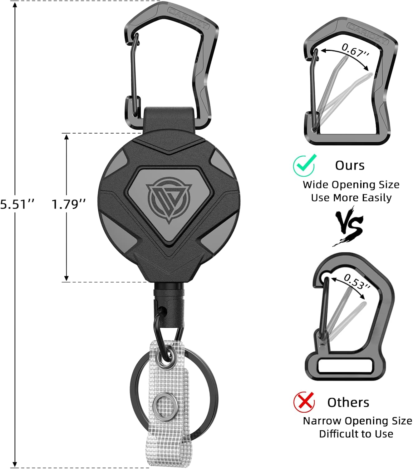 Oaridey Retractable Keychain Heavy Duty, Badge Reels Retractable, Tactical ID Badge Holder with Upgraded Zinc Alloy Carabiner, 31.5'' Coated Steel Cord, Bearing 8.0 oz- 1 Pack