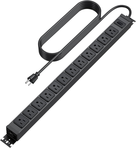 HHSOET 360° Rotating 12 Outlet Mountable Power Strip, Metal Gaming Table Mounted Outlet Strip, Heavy Duty Wall Mount Surge Protector with Switch, Works Great and Very Versatile, 6ft Power Cord.Black